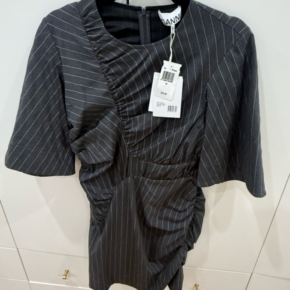 Ganni Black Pinstripe Asymmetrical Dress - Picture 1 of 4